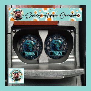 Car Coasters Taurus Bull Zodiac Astrological Sign Horoscope Set of 2 Neoprene